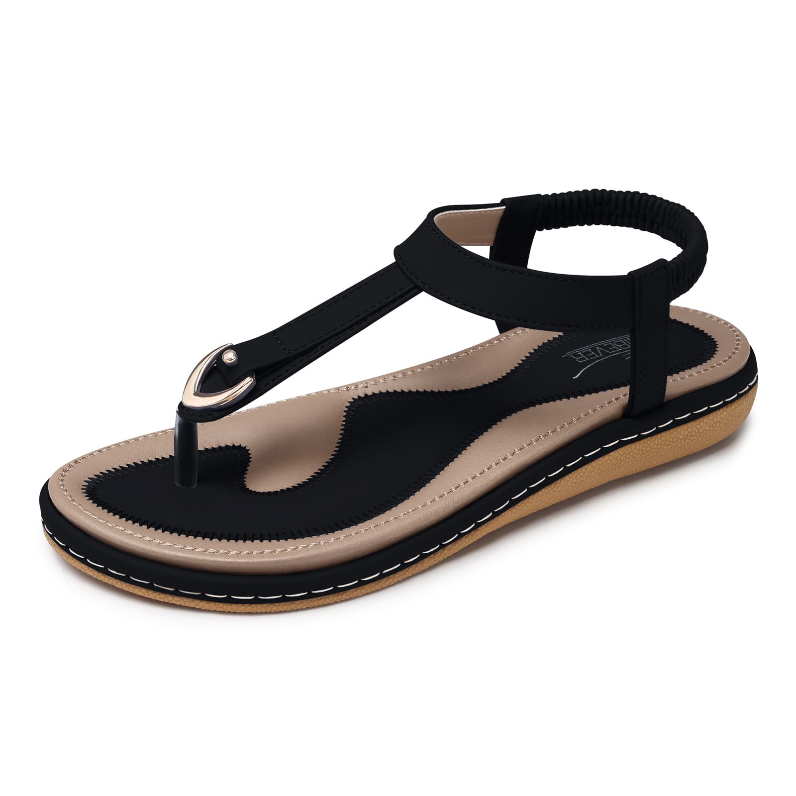 SHIBEVER Women's Sandals Summer Boho Casual Flat Ankle T-Strap Thong Elastic Com