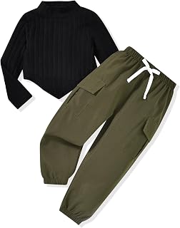 HINTINA Toddler Little Girl 2 Pieces Outfits Cargo Jogger Pants Set
