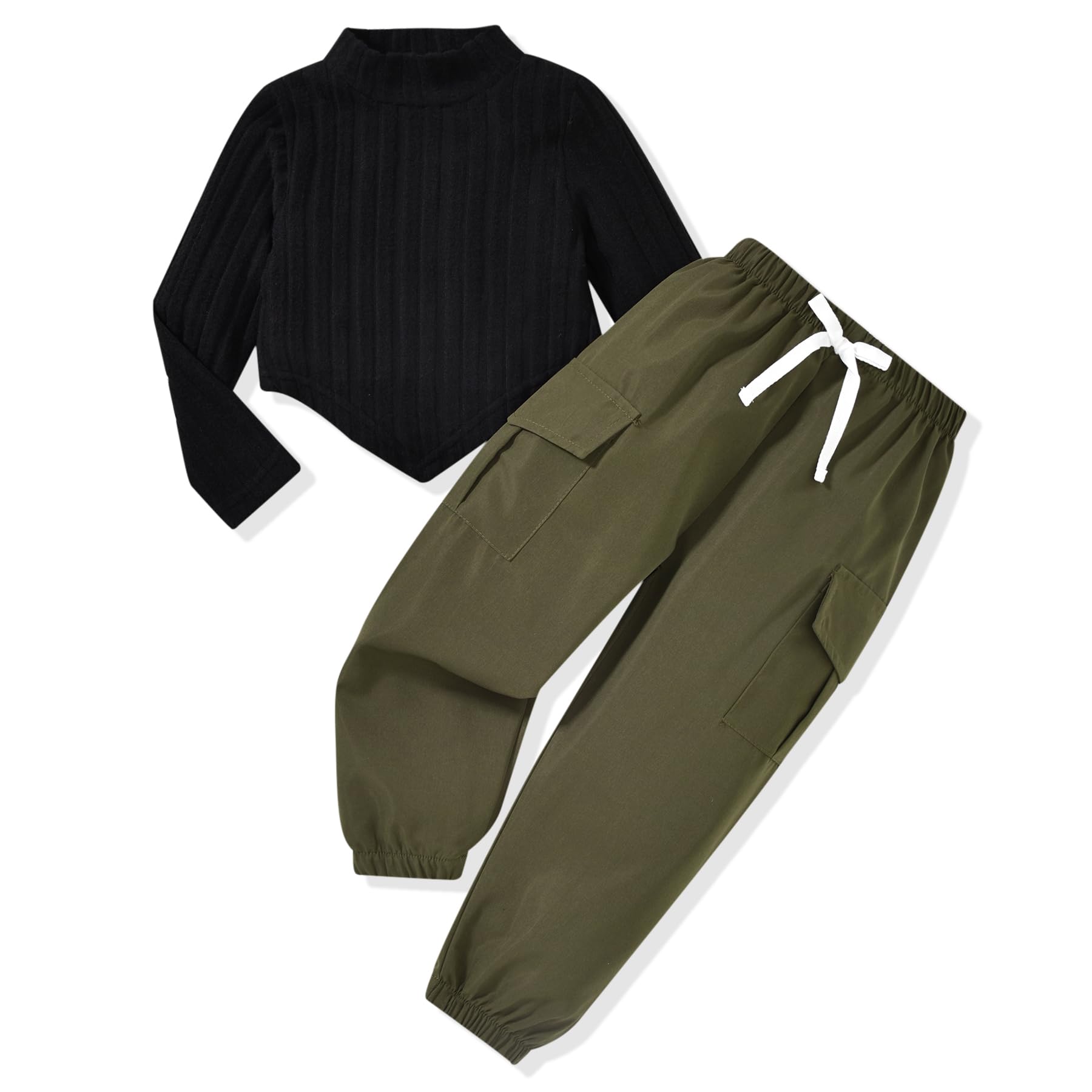HINTINA Toddler Little Girl 2 Pieces Outfits Cargo Jogger Pants Set