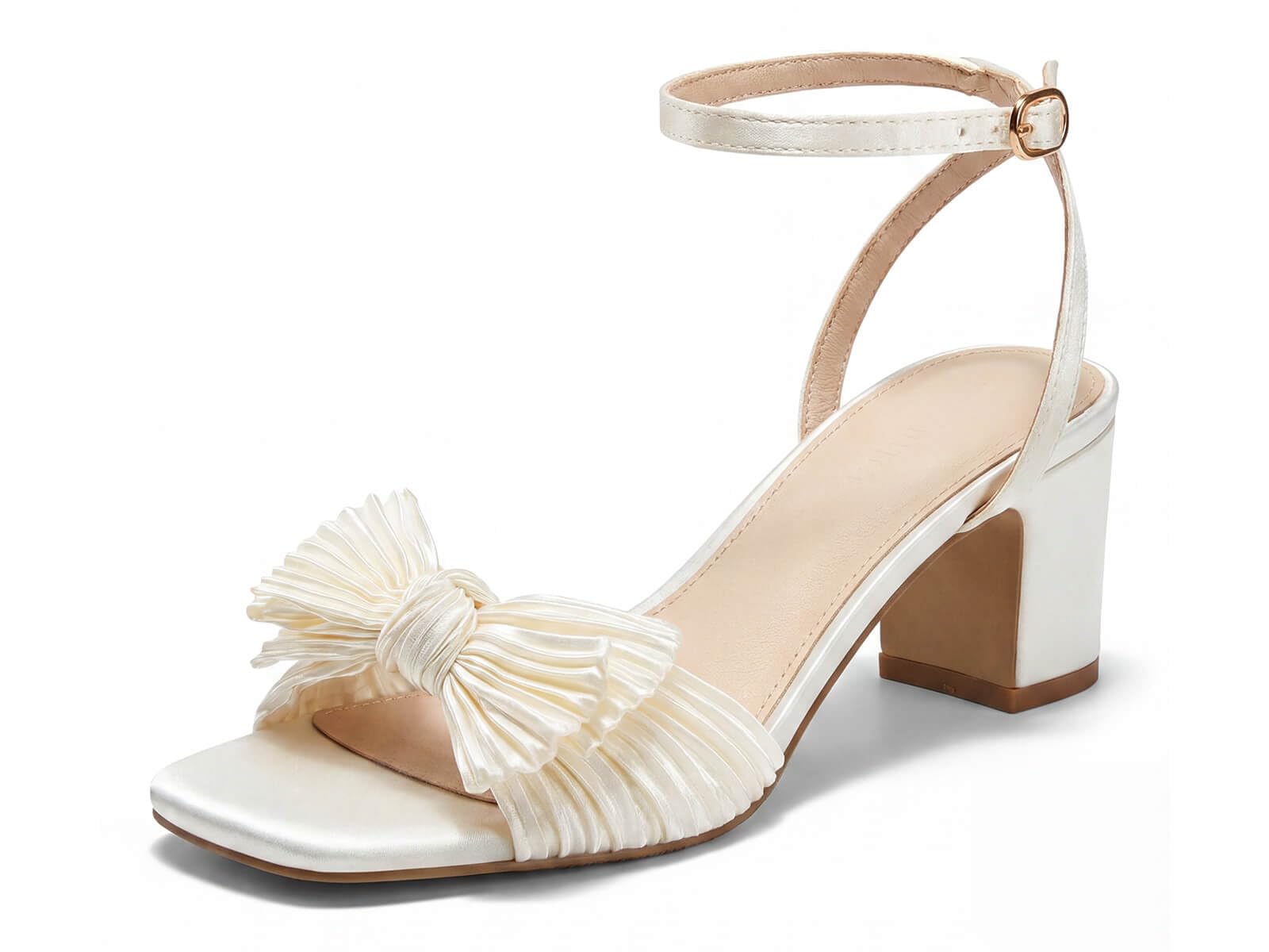 Coutgo woman bow low heel sandal wedding bridal dressy open toe ankle strap
