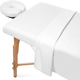 Saloniture 3-Piece Microfiber Massage Table Sheet Set - Premium Facial Bed Cover - Includes Flat and Fitted Sheets with Face Cradle Cover - White