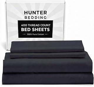 400 TC Pure Cotton Bed Sheets Set Double Size – Luxury Hotel Quality, Extra Soft Breathable & Cooling Bedding – Wrinkle Resistant, Easy Fit 40 CM Deep Pocket – 4 Piece Set (Dark Grey Solid)