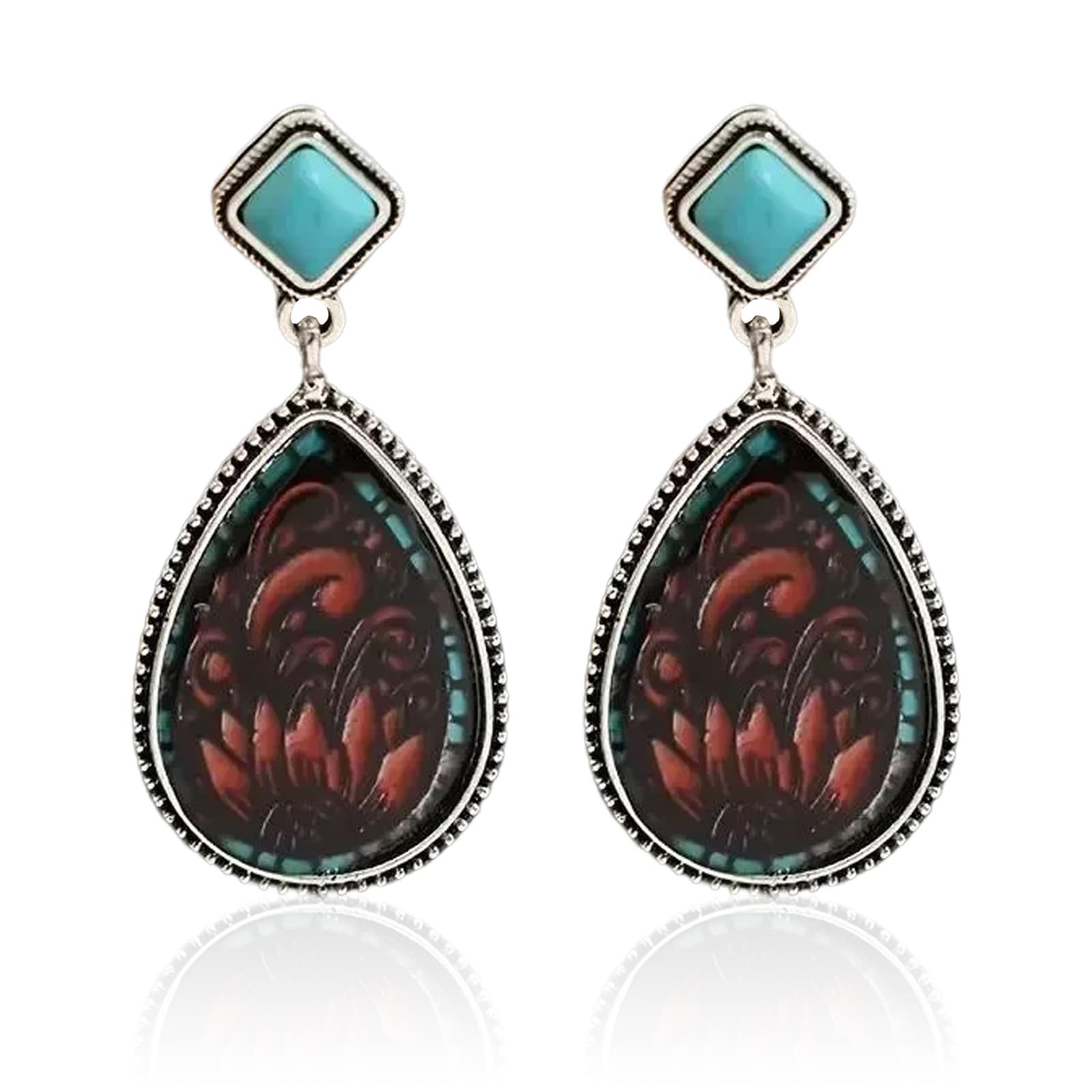 Western Earrings Outfit for Women Oval Silver Earrings Dangle Turquoise Western 