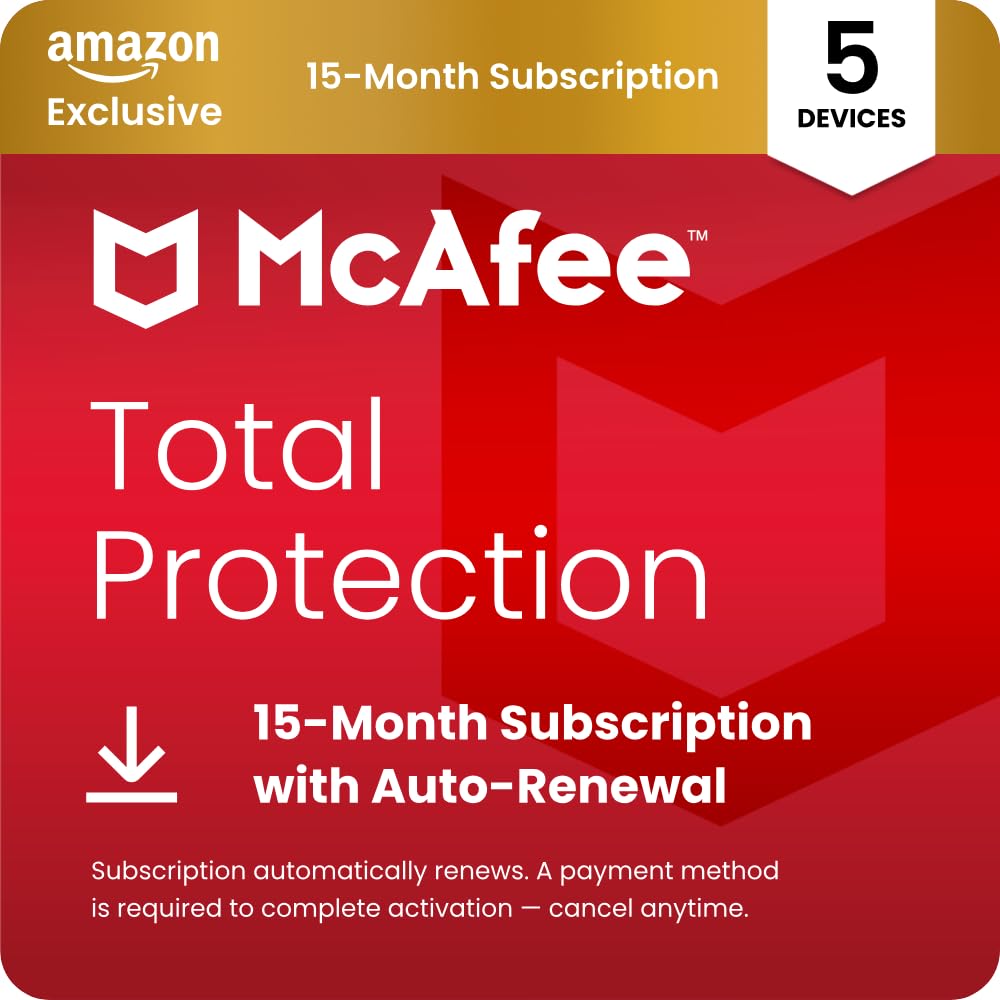 McAfee Total Protection 5-Devices 2026 | Amazon Exclusive| 15-Months| Antivirus,