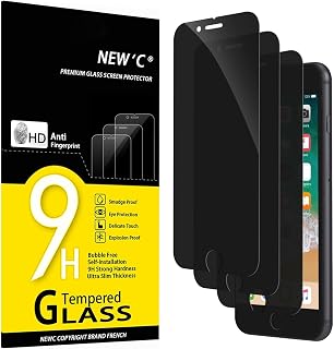 NEW'C 3 Pack Anti-Spy Tempered Glass for iPhone 8 Plus, iPhone 7 Plus, Upgraded 28 Degree Privacy Angle, Ultra-Resistant 9H Hardness, Bubble-Free