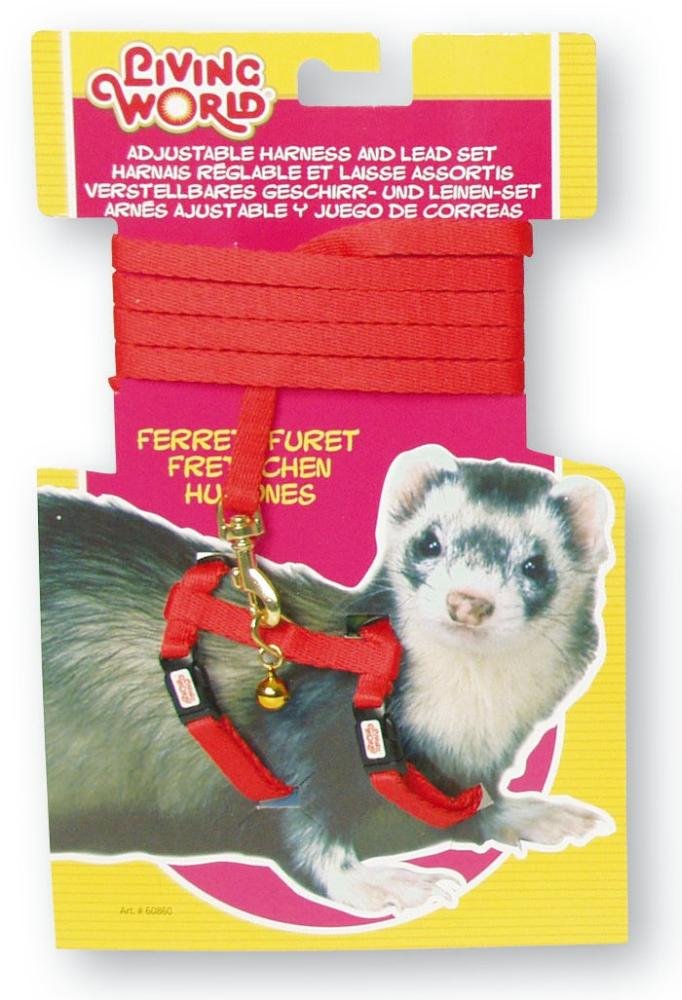 Living World Adjustable Harness & Lead Set for Ferrets, Red, 4 ft
