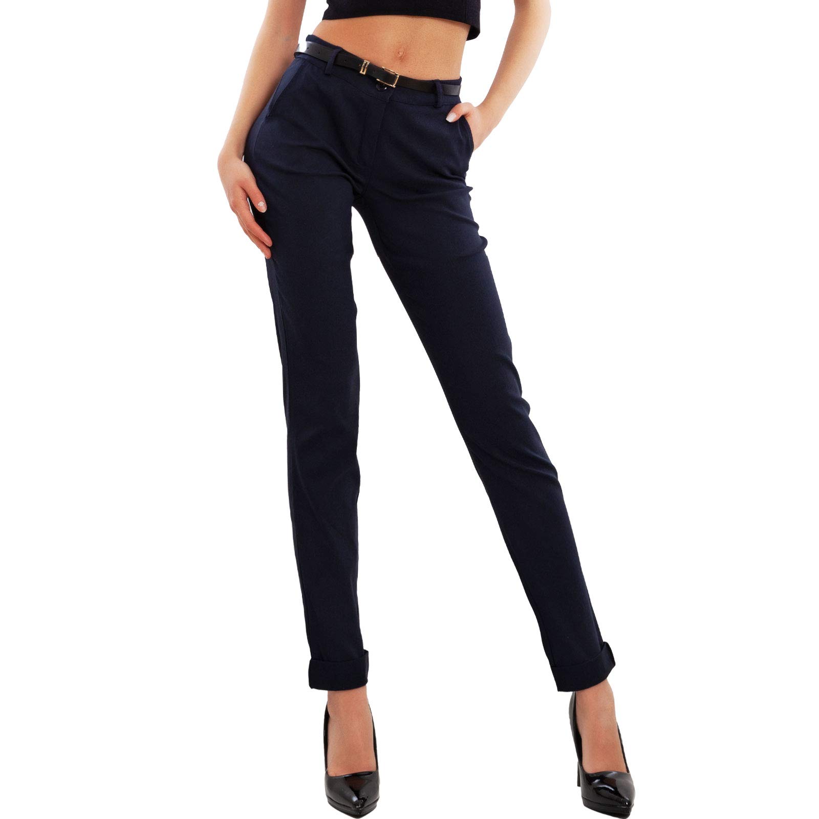 Toocool Women's Classic Trousers, Elegant Low Waist Trousers with Pockets and Be