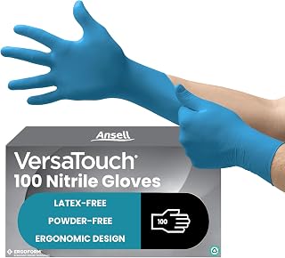 Ansell VersaTouch 92-465 Nitrile Disposable Gloves, Chemical Resistant, Mechanical Protection, DIY Applications, Examination Glove, Industrial Safety PPE, Size S (100 Pieces)
