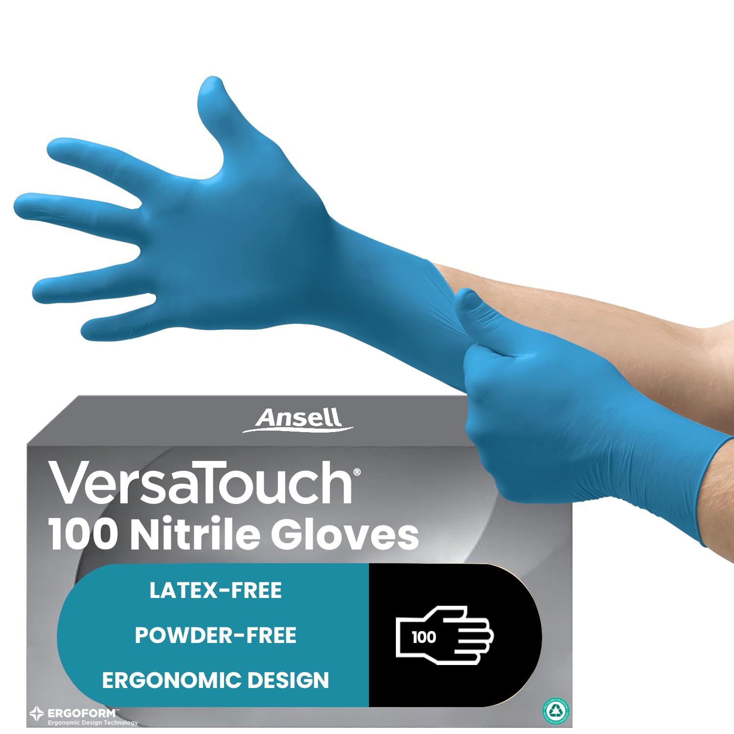 Ansell VersaTouch 92-465 Nitrile Disposable Gloves, Chemical Resistant, Mechanic