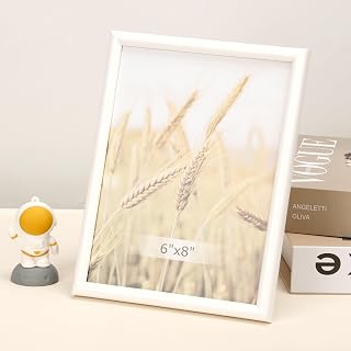 Classic Photo Frame with Plastic Front Material Simple Glossy Finish for Wall or Table Perfect for Home, Office or Event Decor (White, 6x8 Inch)