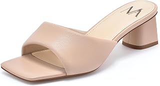 MIRAAZZURRA Mule Heels for Women Square Open Toe Heels Chunky Block Mule Heel Slip on Heeled Sandals Dress Casual Shoes