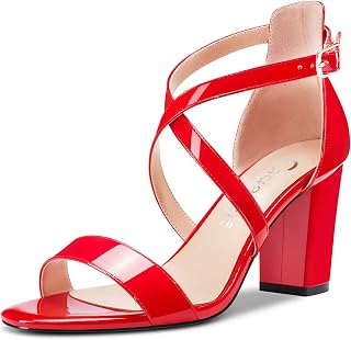 Castamere Women's High Block Chunky Heel Open Toe Cross Strappy Sandals Wedding Party 8.5 CM Heels