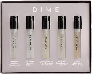 DIME Beauty Perfume Sampler, Set of 5, 2 ml | Clean, Eau de Parfum sampler for women. 5-piece discovery set, travel size 2 ml each.