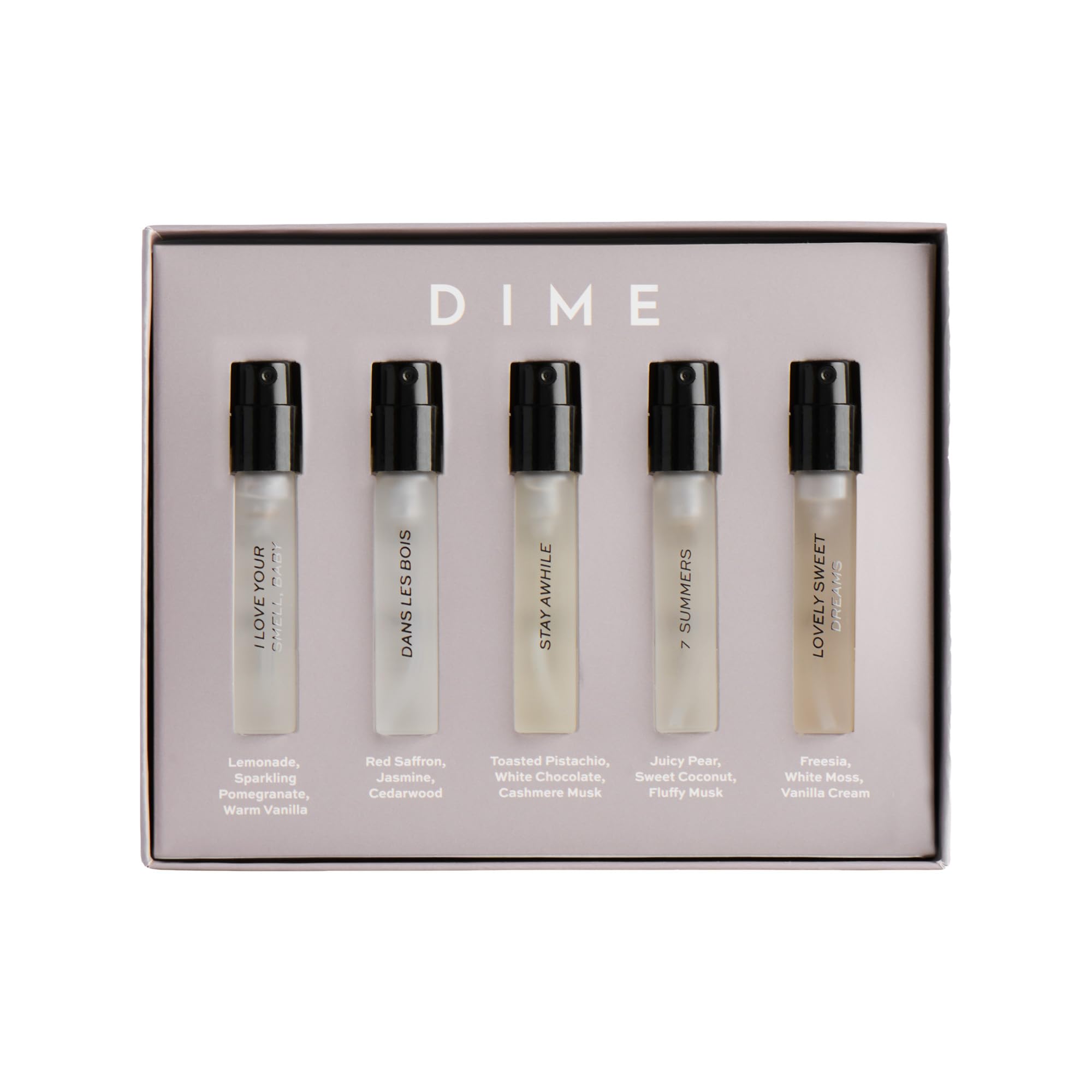 DIME Beauty Perfume Sampler, Set of 5, 2 ml | Clean, Eau de Parfum sampler for w