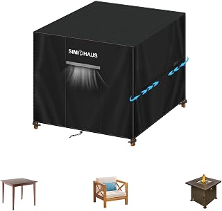 SIMPHAUS Square Garden Table Cover Outdoor Furniture Covers Waterproof | Outdoor Table Cover with Air Vents, Garden Fire Pit Cover for Garden Furniture, Windproof, Anti-UV 420D Oxford 85x85x80cm