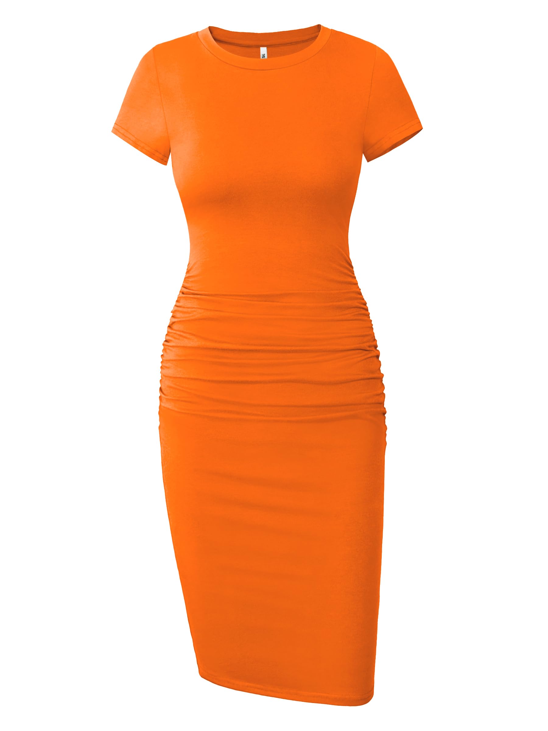 Missufe - Vestito da Donna a Maniche Corte Increspato, Stile Casual - Arancione 