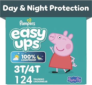 Easy Ups Girls & Boys Potty Training Pants, Size 5 (3T-4T), 124 Count, Peppa Pig Absorbent Pull Up Training Underwear, Up to 100% Leakproof Day and Night, Hypoallergenic
