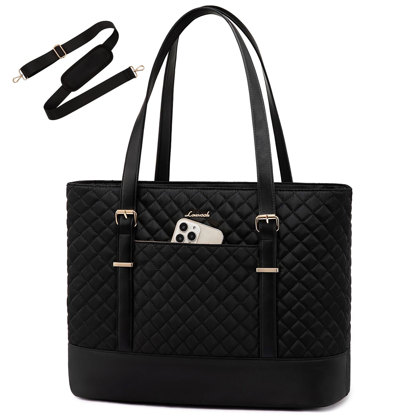 LOVEVOOK Laptop Bag for Women, 15.6 Inch Work Tote Computer Bag With Large Cup H