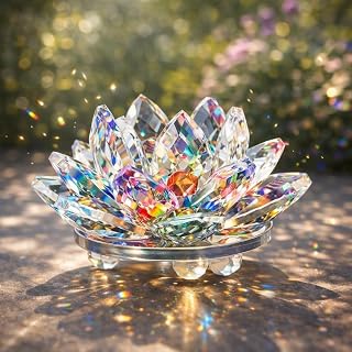 Sparkly Crystal Lotus Flower Ornament, Reflective Feng Shui Figures Home Decor for Home Office Table Centerpieces Colorful