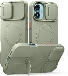 SURITCH Magnetic Case Compatible with iPhone 16 Plus, Shockproof Bumper Case Slim Protective Cover with Slide Camera Cover and Adjustable Kickstand, No Screen Protector(Green)