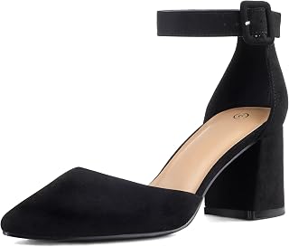 mysoft Womens Pointed Toe Low Heel Closed Toe Ankle Strap Pumps Plus Size