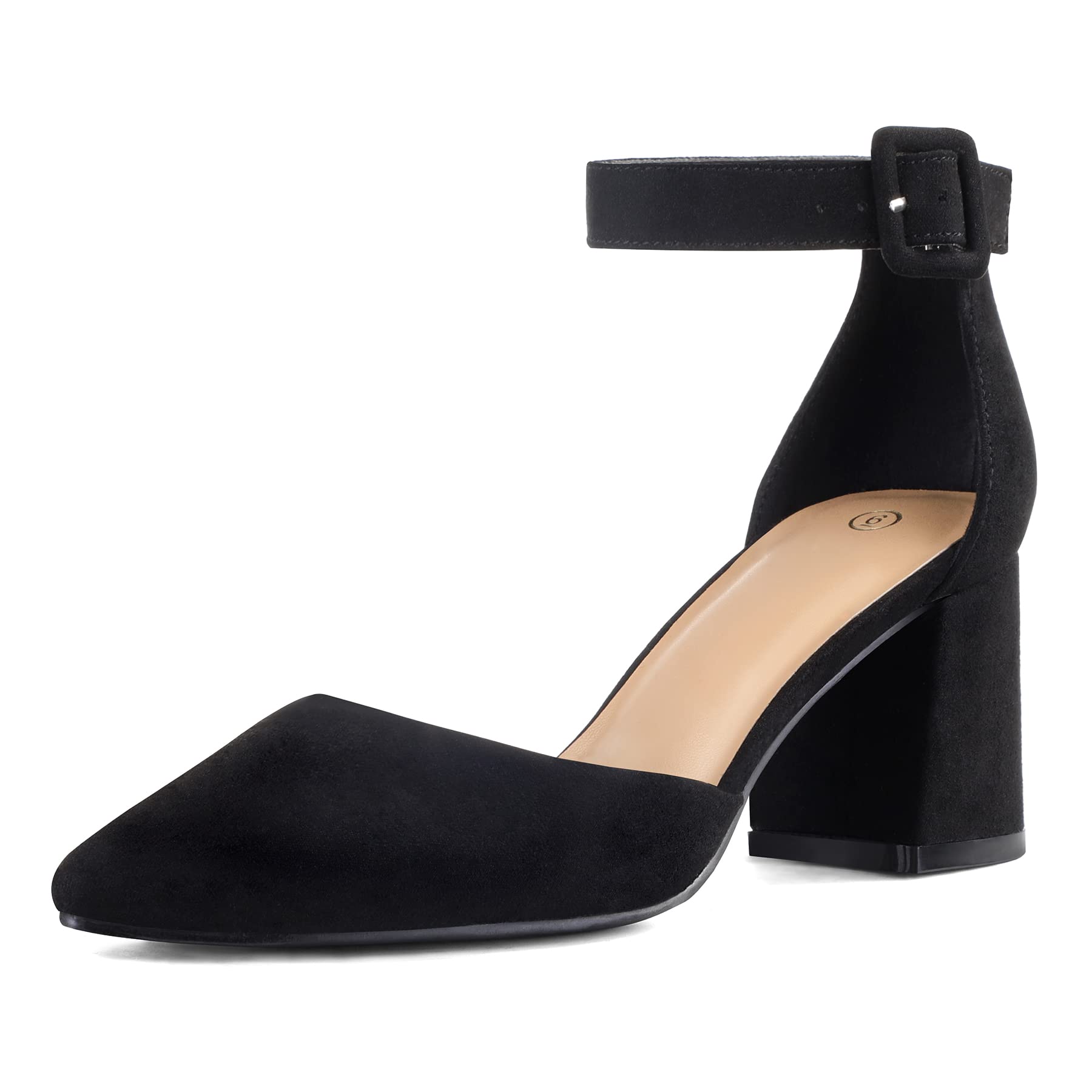 mysoft Womens Pointed Toe Low Heel Closed Toe Ankle Strap Pumps Plus Size