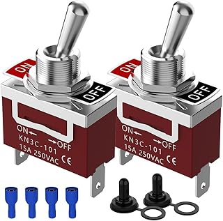Waterproof Toggle Switch, Malictele SPST 2Pin ON/Off Marine 12V DC 30A/125VAC 20A Heavy Duty Toggle Switch with Waterproof Cap Terminals for Vehicles and Boats-2 Pack