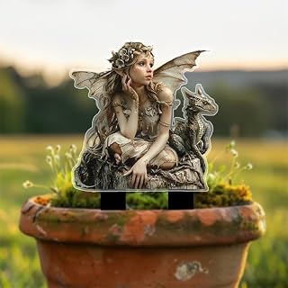 Girl and Dragon Acrylic Garden Stake, Indoor and Outdoor Acrylic Garden Decor, Suitable for Flower Pot and Landscape Beautification, Suitable for Patios and Lawns
