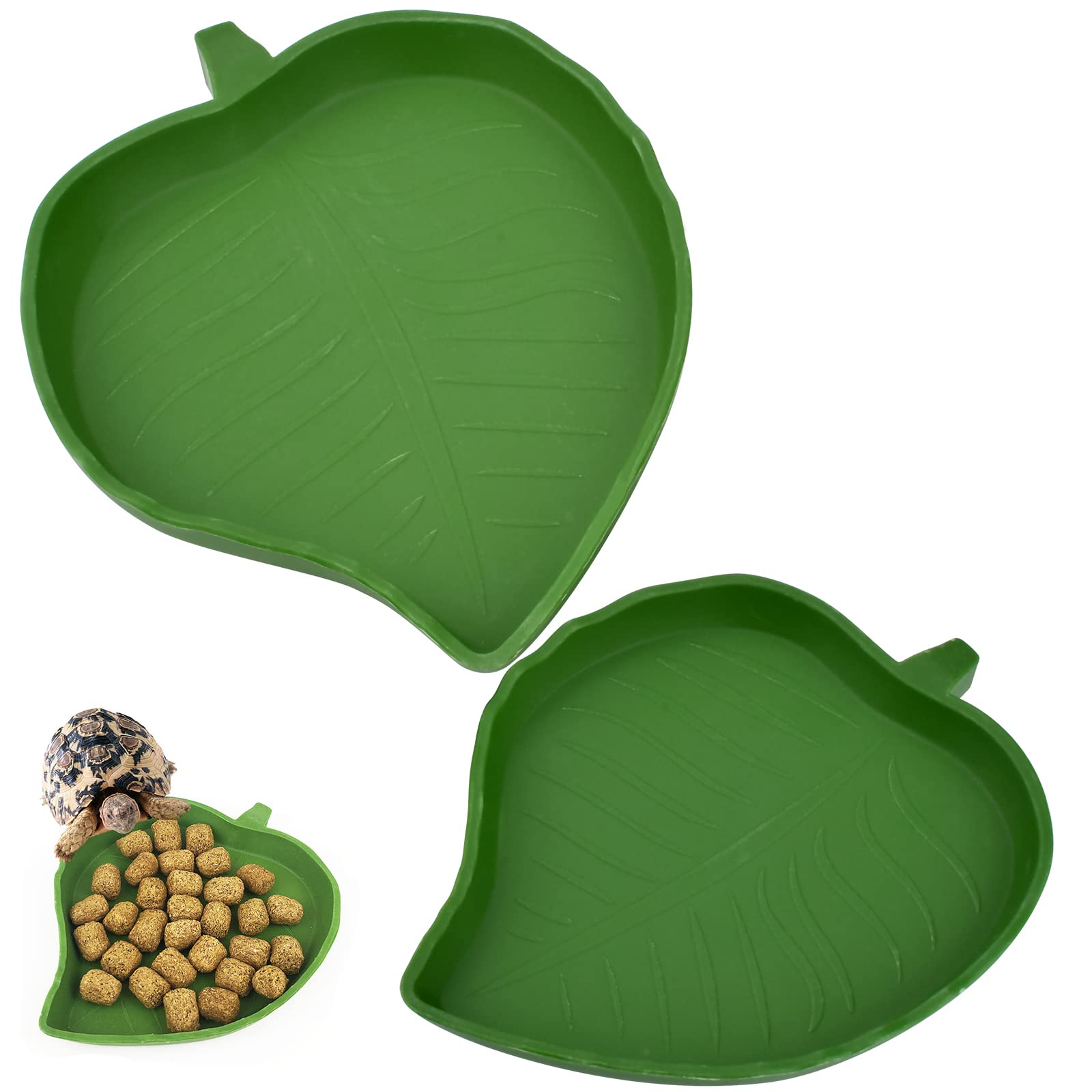 Leaf Shape Reptile Food Water Bowl 2 Pieces Reptile Plate Dish Drinking Bowl for