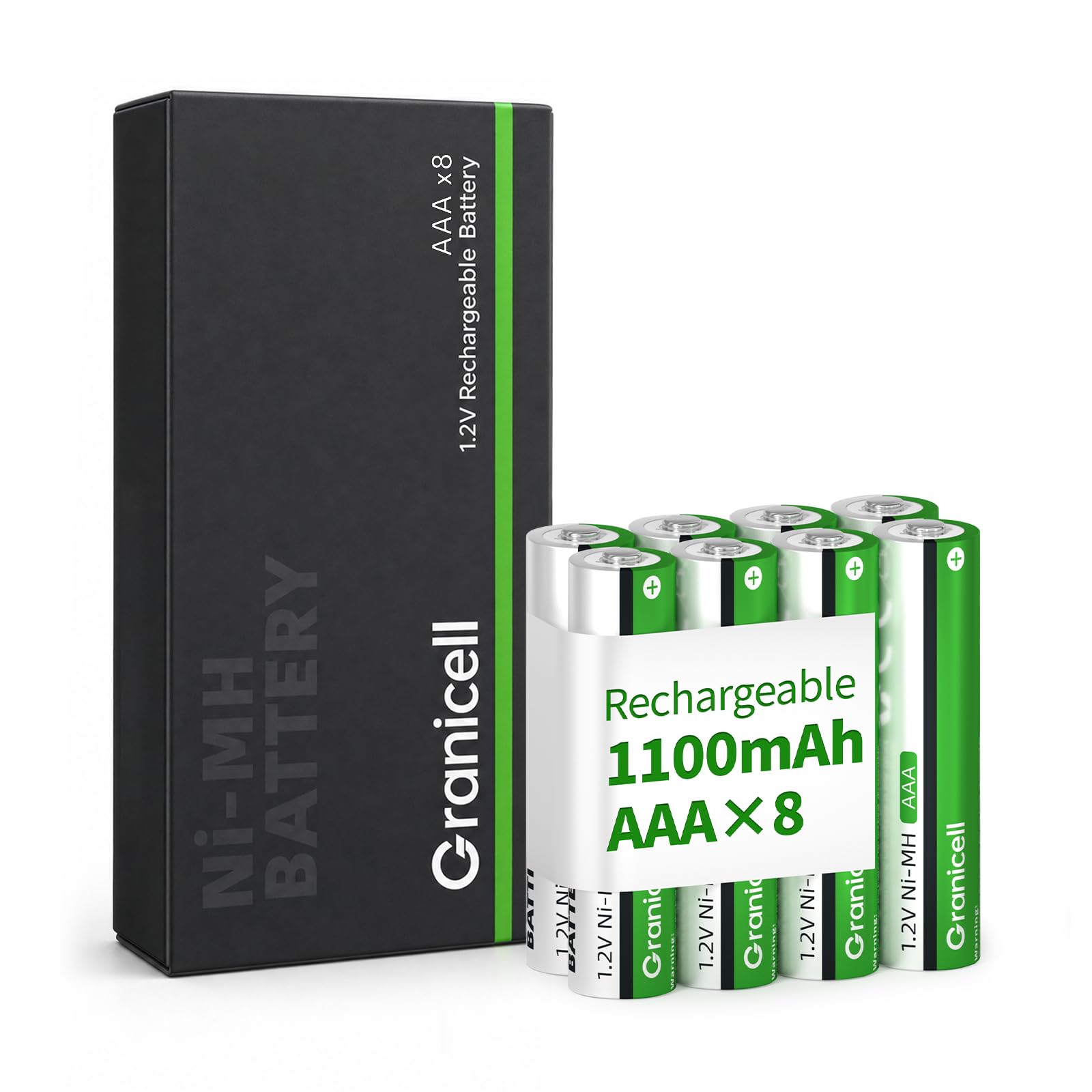 Granicell Rechargeable Batteries AAA (8 Pack), 1100mAh, 1.2V NiMH