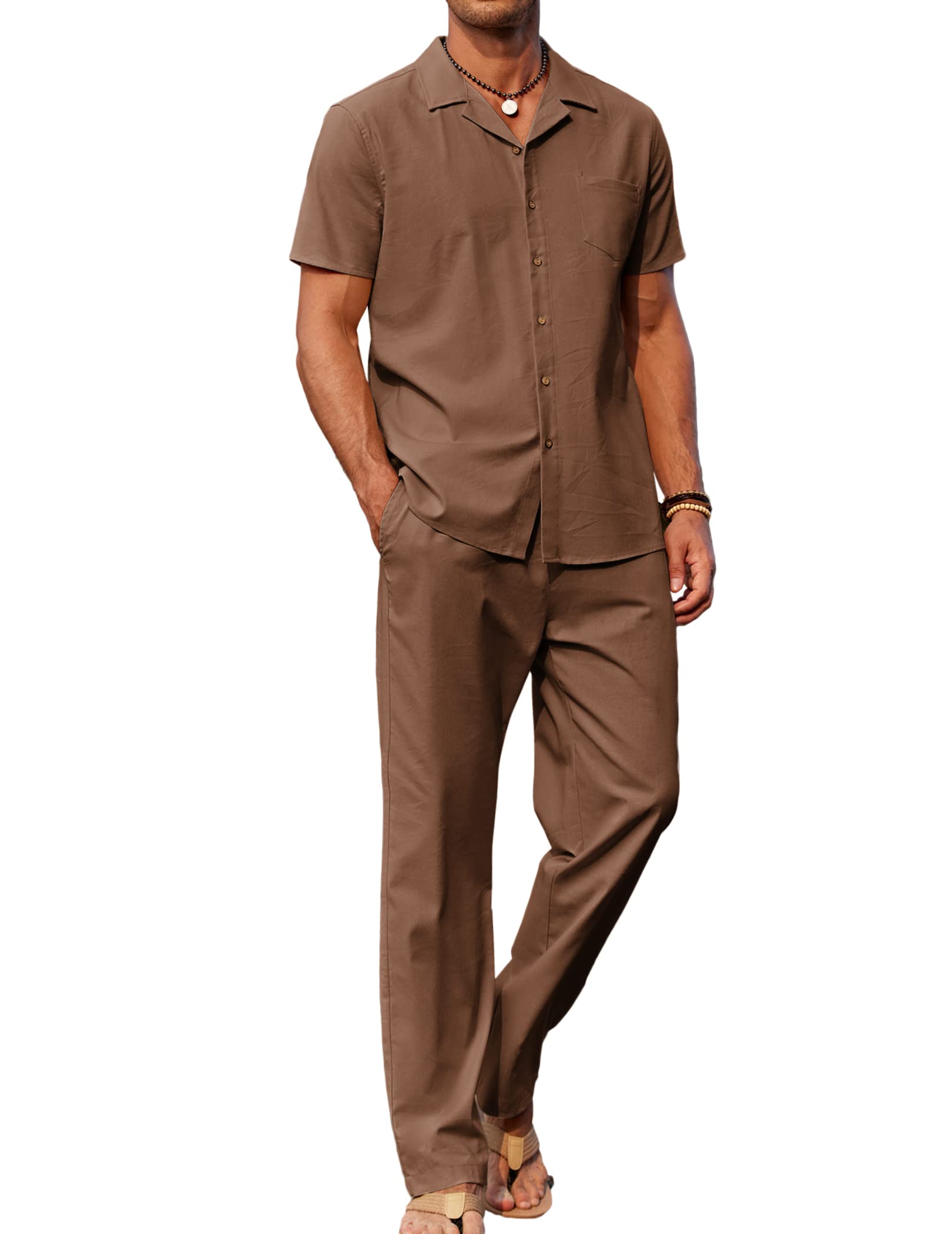 COOFANDY Ilya Men's Linen Beach Suits Set 2 Pieces Holiday Suits