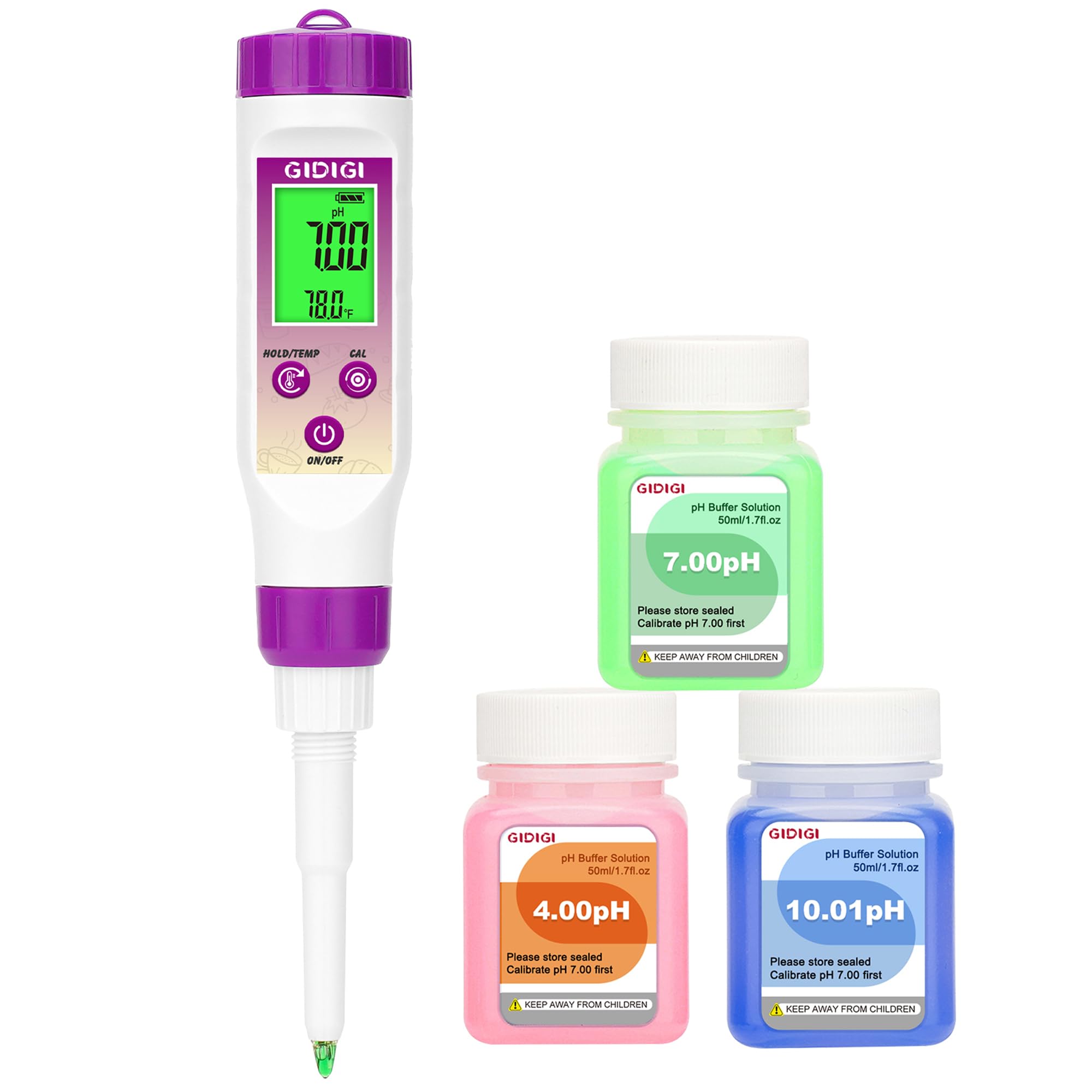 GIDIGI pH Meter for Food Fermentation, Spear pH Probe for Canning Salsa | ±0.01 