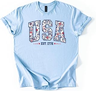 USA Est 1776 T-Shirt - Patriotic Floral Graphic Tee - Vintage Collegiate American Pride Shirt - Premium Soft Cotton Tee
