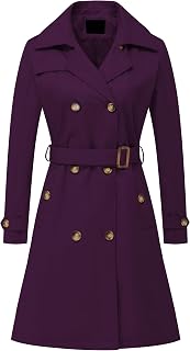 Chrisuno Women's Double Breasted Long Trench Coats Mid-Length Belted Overcoat Dress Jacket with Detachable Hood