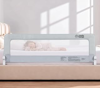 ComfyBumpy Bed Rail for Toddlers, 55.5" Long, Extra-Padded, Swing-Down | Fits 2"-8" Thick Mattresses | Reinforced Anchor | 3-Way Secure Attachment | Twin, Full &amp; Queen Beds | Breathable Mesh, 1Pack