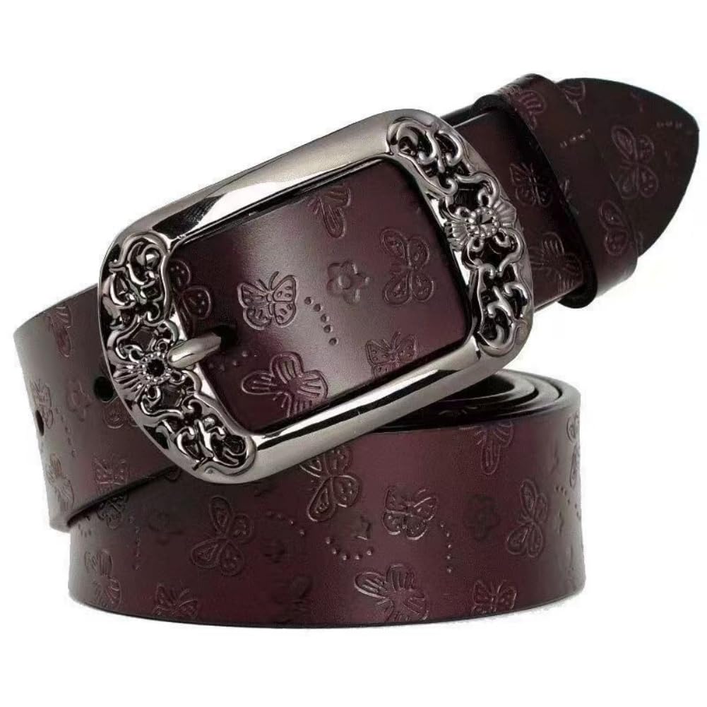 Cintura da donna in pelle con farfalla goffrata vintage floreale fibbia cintura 