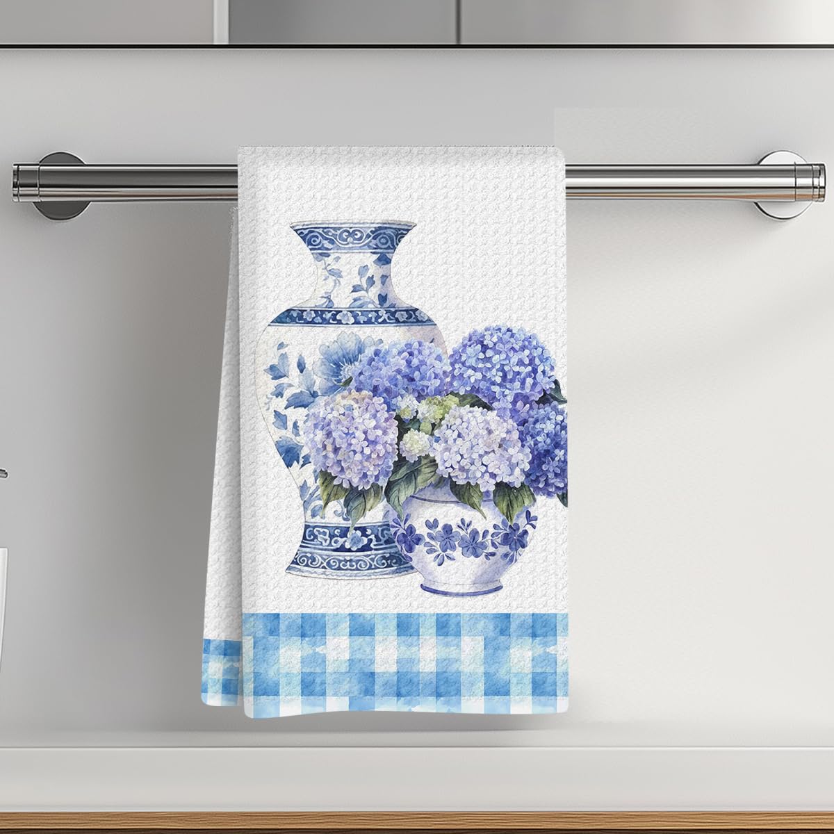 Hydrangea Kitchen Towel, 24x14 inch, Waffle Weave Hand Towel for Kitchen Home De