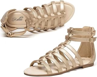 katliu Women's Gladiator Sandals Strappy Flat Sandals Two Ankle Buckle