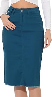 Allegra K Women's Casual Denim Skirt High Waist Back