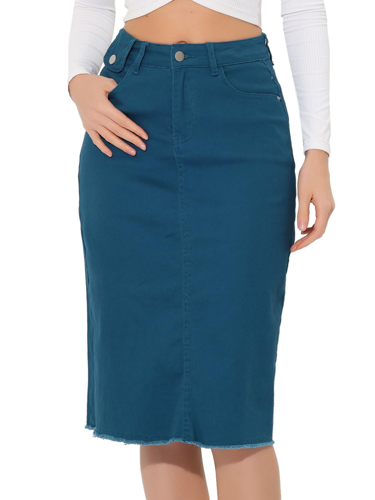 Allegra K Women's Casual Denim Skirt High Waist Back