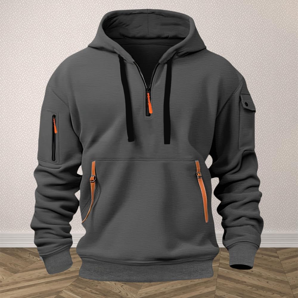 Men's Long Sleeve Full Zip Hoodie, Contrast Zipper Casual Pullover, Lightweight 