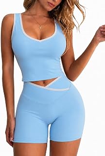 Women's 2 Piece Workout Set with High Waisted Shorts and Top