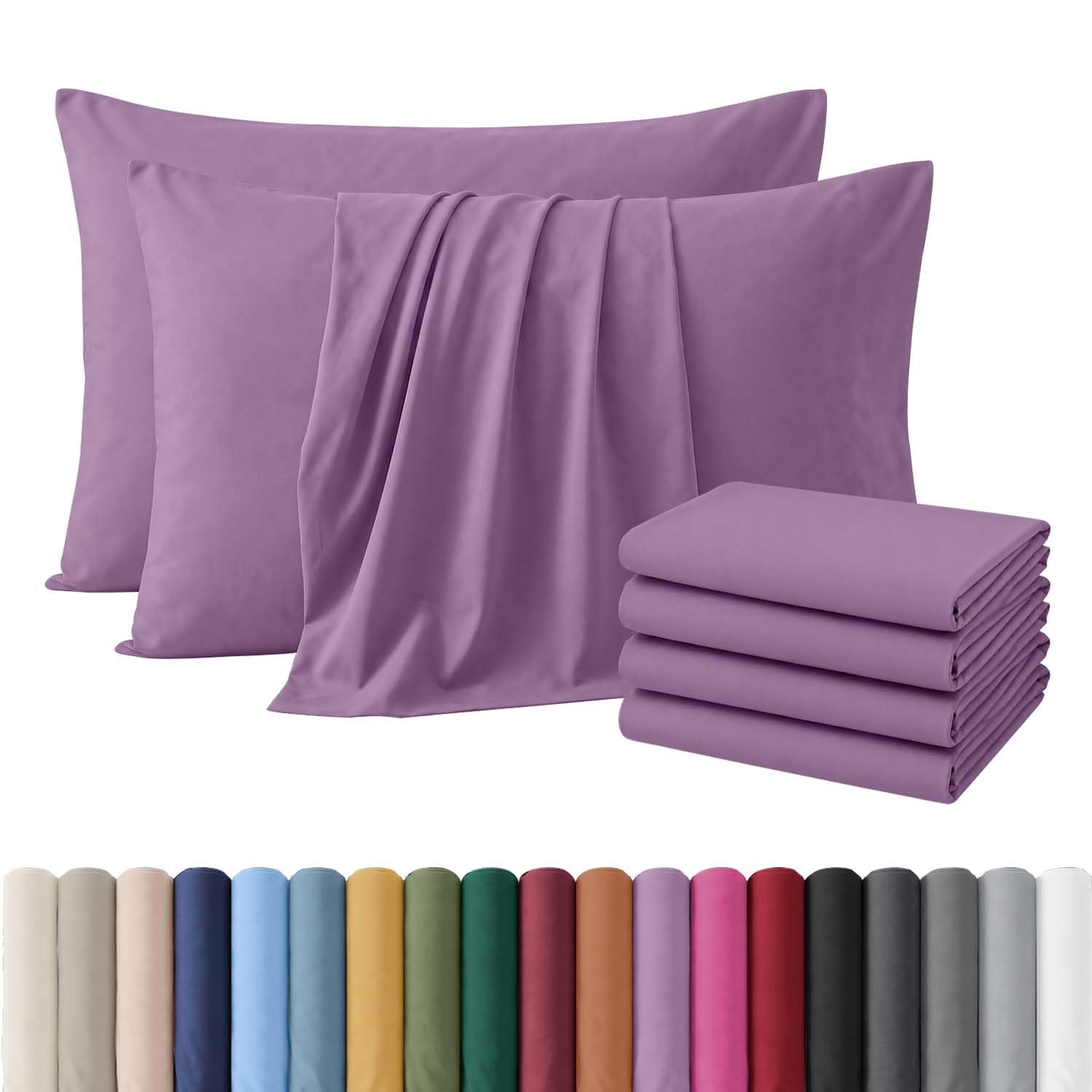 Hafaa Pack of 4 Purple Microfiber Plain Bed Pillow Cases (50 x 75 Cm)