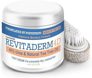 Revitaderm 4D 40% Urea Advanced Foot Cream for Cracked Heels & Dry Skin, Intensive Repair for Rough, Callused Feet, Fast Absorbing, Fragrance Free, Made in USA, 4 oz with Pumice & Brush, 1 Pack