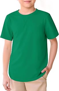 Haloumoning Kids Short Sleeve Shirts Summer Round Neck Curved Hem Tunic Top T-Shirt Basic 5-14 Years