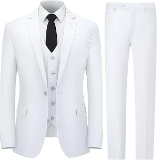 Cooper & Nelson Men's Suit Slim Fit, 3 Piece Suits for Men, One Button Solid Jacket Vest Pants with Tie, Tuxedo Set