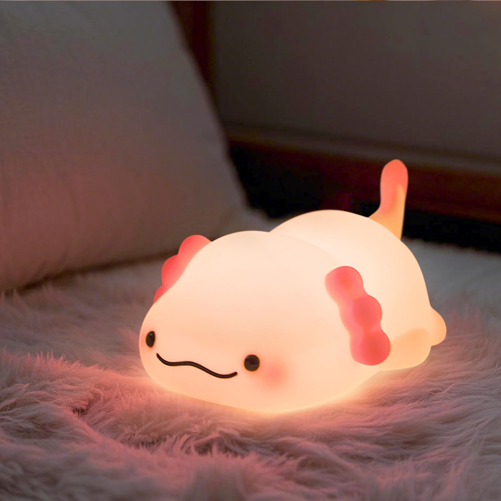 Axolotl Night Light, Cute Silicone Touch Kids Lamp with Timer, Rechargeable LED 