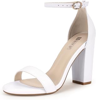 IDIFU Women's IN4 Cookie-HI Chunky High Heel Sandals Open Toe Ankle Strap Wedding Bridal Prom Dress Shoes for Women Bride Bridesmaid