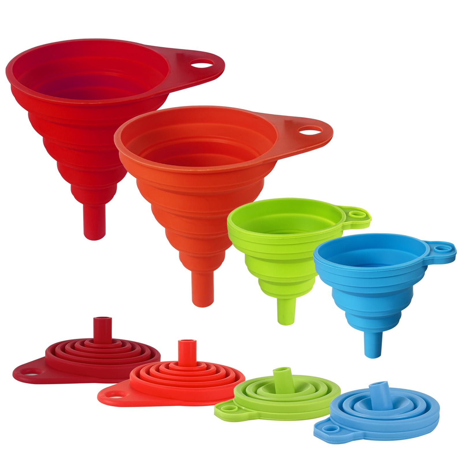 Foldable Silicone Funnel Set (4 Pack) – Collapsible Small & Large Funnels for Ki