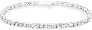 KRKC&CO Tennis Bracelet, Zirconia, Men's Bracelet, 0.12/0.16/0.20 inches (3/4/5 mm), Hypoallergenic, CZ Diamond, White Gold Plated, Sparkling, Wristband, Hip Hop, B-Style, Street Accessory, Unisex